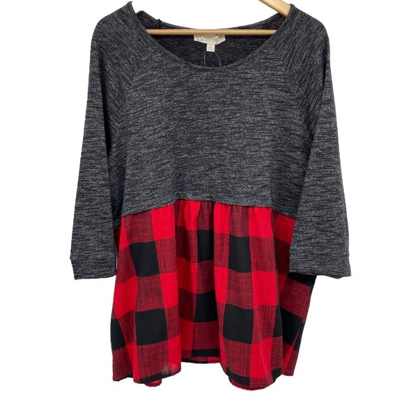 Suzanne Betro Dresses & Skirts - NWT Suzanne Betro Grey / Red Plaid Contrast Print Empire Waist Dress, 4X